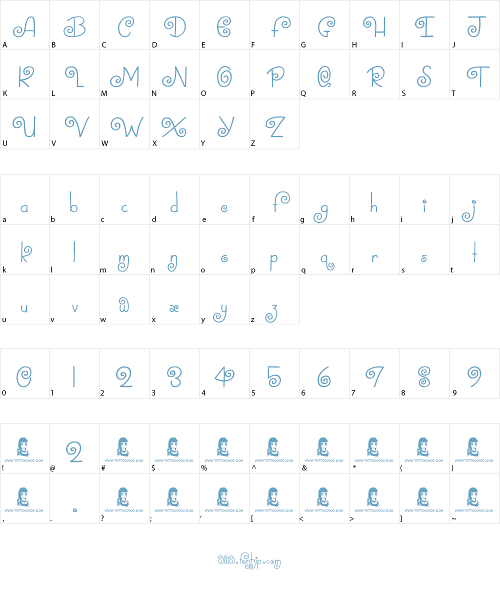 Swirly Tops Font Character